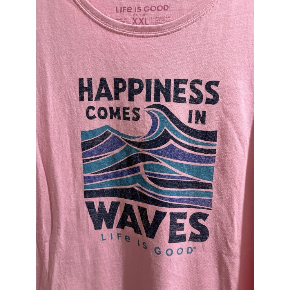 Life Is Good Crusher Tee, Pink Happiness comes In Waves Plus Sz XXL 100% Cotton - Picture 2 of 8